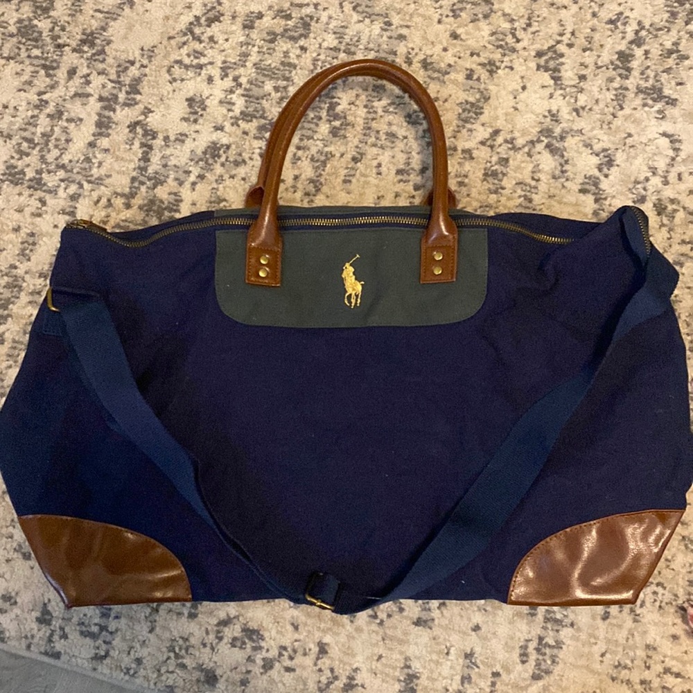 Ralph Lauren Mens Bag Crossbody Overnight Briefbag Messenger Bag Blue / Brown